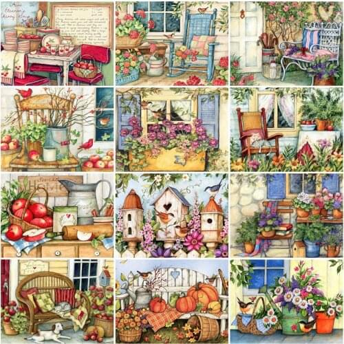 EverShine Diamond Mosaic Landscape Cross Stitch Kits Diamond Art Town Picture Rhinestones Garden Bead Embroidery Home Decor