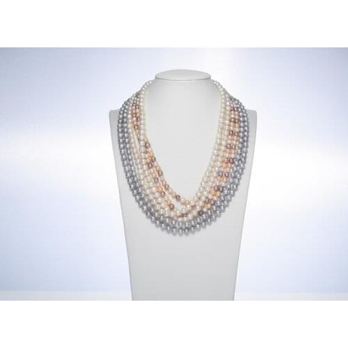 Classic Natural Pearl Sweater Chain Natural Freshwater Pearl Long Necklace White/Grey/Mix color Coat Chain