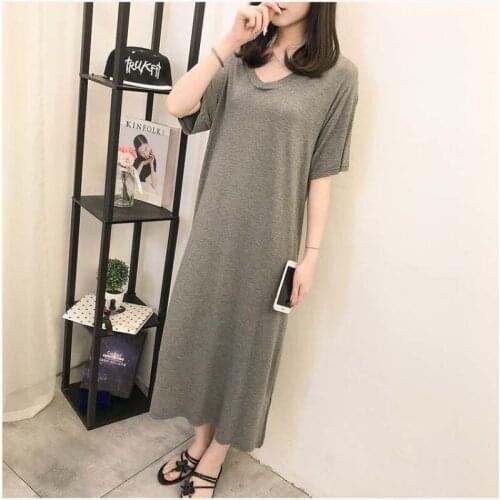 Summer Large Short Sleeve Night Dress Women Loose Soft Modal Cotton Lady Robes Simple Solid Color Comfortable Pijamas Female