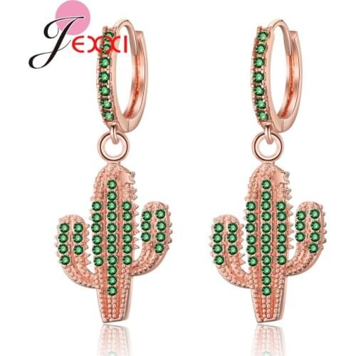 Summer Green Cactus Earrings 2020 Drop Earrings Plant Metal Party Jewelry Luxury Brand Cubic Zircon Ear Girl Accessories