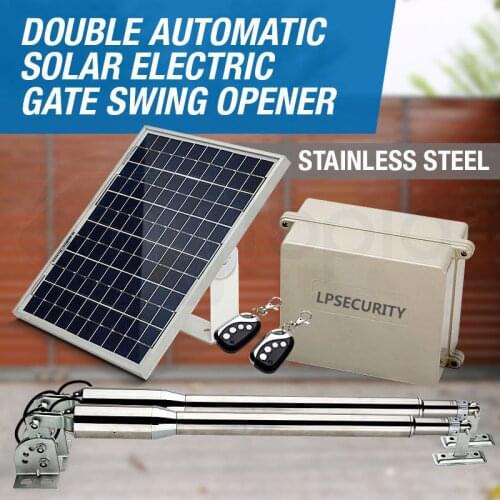 LPSECURITY DC24V 300kg per leaf dual solar system automatic electrical swing gate door opener motor EM3(no battery included)