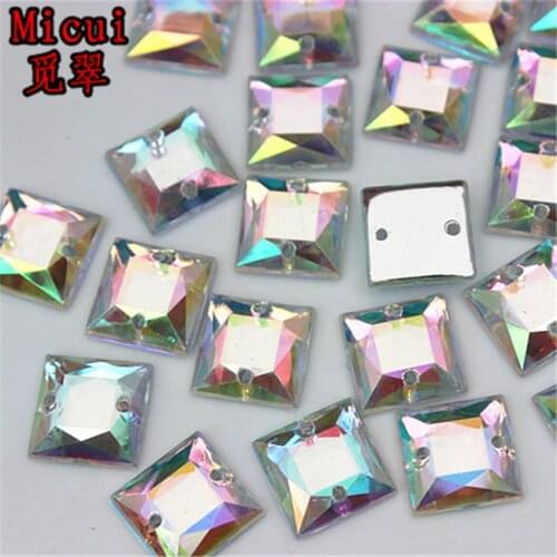 Micui 100PCS Square Shape Crystal AB Rhinestone Sew On Acrylic Flat Back Crystal Stones For Clothing Dress Decorations ZZ669