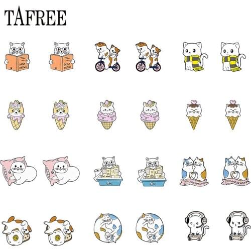 TAFREE Kitten Various Shapes Cute Cartoon Epoxy Resin Clip Earrings New Acrylic Ear Clip Jewelry Earrings
