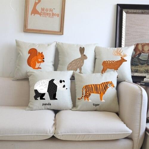 Cartoon animal elk tiger panda Wolf frog rabbit cushion Pillow cover linen almofadas Works Home sofa cojines Decoration cushions