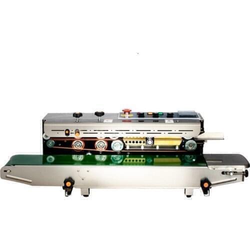 Continuous band sealer with solid ink printer, plastic film heat sealer