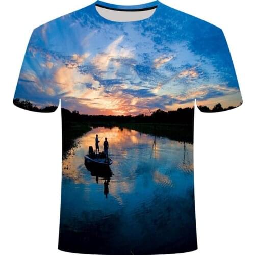 2021 latest fish outdoor T-shirt mens 3D printing fishing mens and womens short-sleeved shirt 0-neck casual fishing T-shirt