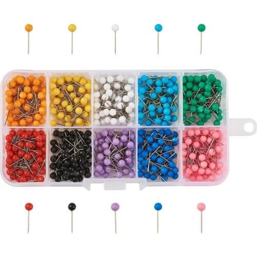 PandaHall 600pcs Plastic Ball Head Pins Steel Pins J for Bulletin Board Fabric Marking Mixed Color, 15mm; Ball: 4mm; 600pcs/box