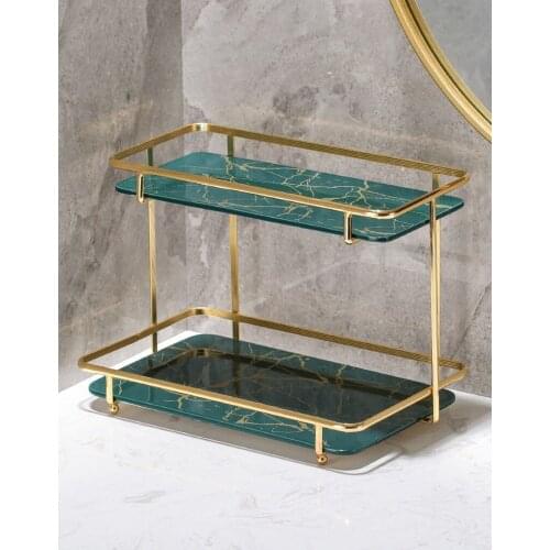 European style bathroom shelf cosmetics table marble pattern ceramic storage rack vanity bathroom storage decorative rack