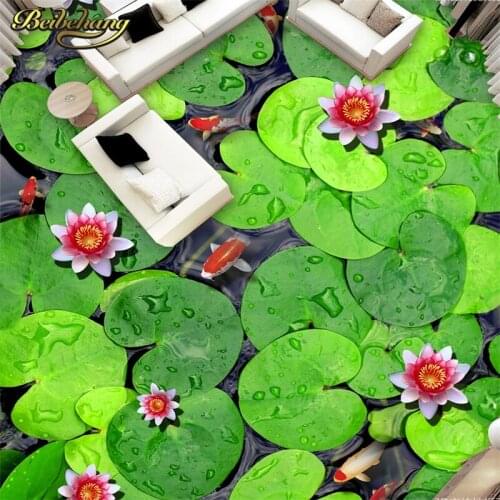 Beibehang Custom Photo Wallpaper floor tiles Carp lotus Paintings For Living Room Bathroom papel de parede 3d Mural Wall Paper