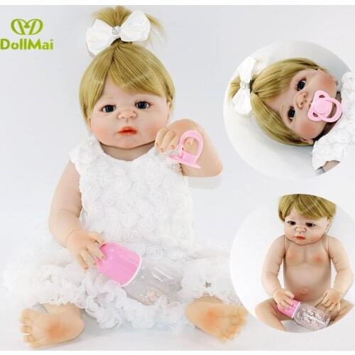 23inch Lifelike Babies Boneca Full silicone VInyl Fashion Dolls baby reborn Menina 2019 blonde hair girl bathe doll for sale