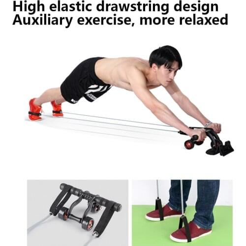 Fitness AB Roller with 2 PCS Elasticity Pull Rope Waist Abdominal Core Workout Abs Slimming Home Exercise Wheel Gym Equipment