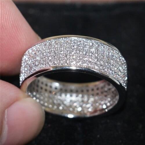 Luxury Full Rhinestone Pave Silver Color Ring Women Fashion With White Crystal Zircon Engagement Rings Brides Wedding Band Gift