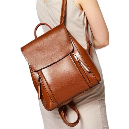 Luxury Women Genuine Leather Backpack Casual High Quality Cow Leather School Backpacks For Girls Travel Bagpack Sac A Dos Preppy