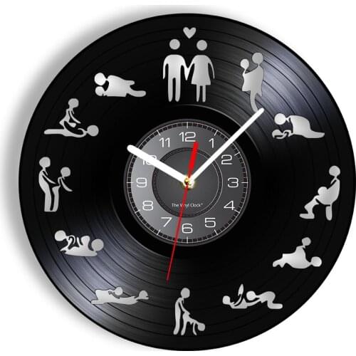 Adult Sex Products Kamasutra Vinyl Record Wall Clock Sexual Room Decor Make Love Positions Mancave Timepieces Hanging Watch