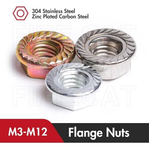 Hex Stainless Steel Flange Serrated Lock Nuts M3 M4 M5 M6 M8 M10 M12 Zinc Plated Carbon Steel Hexagon Spinlock Flange Bolts Nut