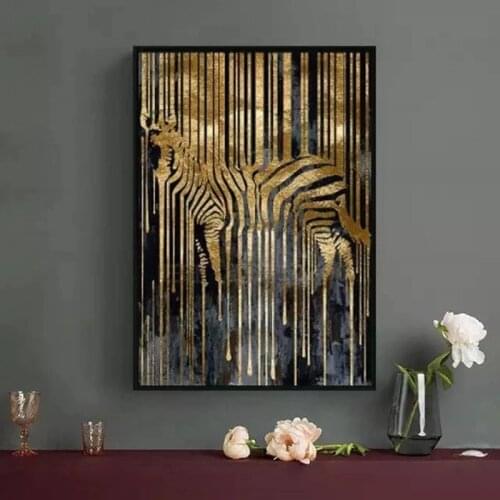 Modern Style Abstract Gold Foil Horse Zebra Animals Canvas Painting Posters And Prints Wall Pictures For Living Room Decor