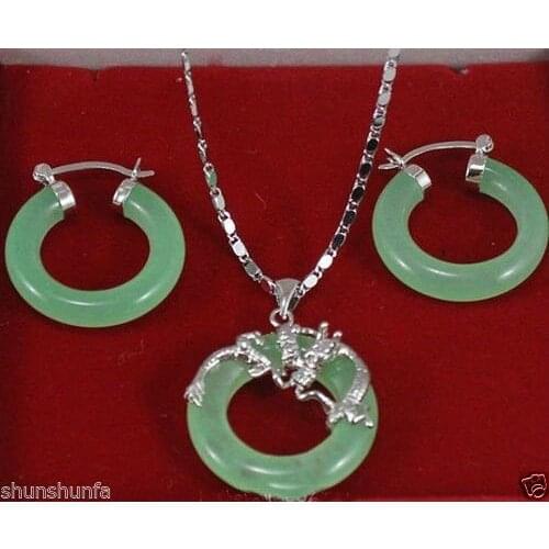 Fashion green Natural Jade Pendant necklace earrings
