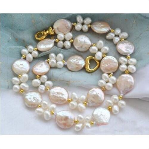 Luck Smart Wedding Jewelry Real Pearl Necklace 14mm White Rice Freshwater Pearl Flower Necklace Gold Color Silvers Heart Clasp