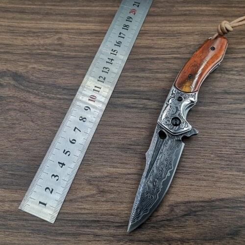 VG10 Damascus Steel Pocket Folding Knife OX Bone Handle EDC Tactical Knives for Camping Hunting Self Defense