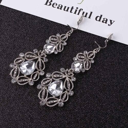 Vintage Crystal Clip on Earring Ear Cuff white blue Antique Female Clip Earrings For Women Girls Brincos Jewelry