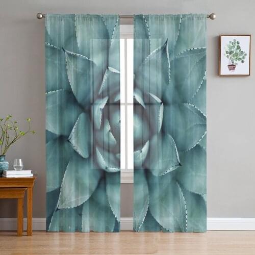 Green Succulent Plants Window Curtains Bedroom Modern Drape Sheer Tulle Valances Living Room Kitchen Voile Curtain