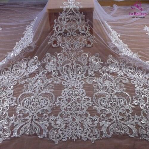 La Belleza 2020 new 75cm width pure white machine Beaded sequins lace trim gorgeous lace trim for bridal accessories 1 yard