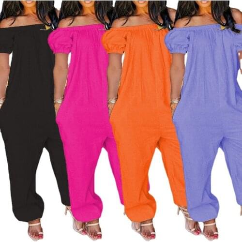 Echoine Women Clothing New Fashion Solid Color Casual Off-the-shoulder Jumpsuits Plus Size One Piece Suit Drop Shipping