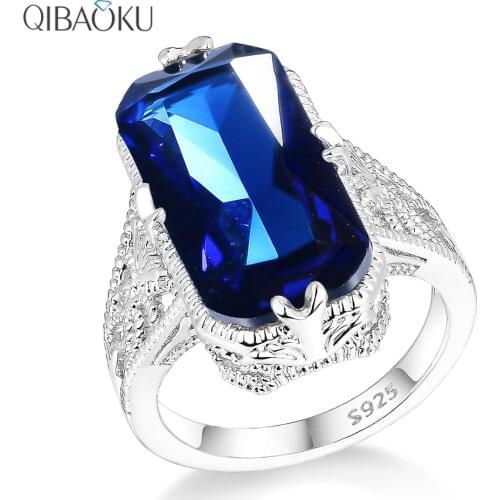 Sapphire Gemstone Ring Hollowed-out Carved 925 Sterling Silver Rings Exaggerated Silver Hand Jewelry Fine Jewelri For Women