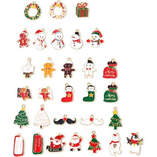 Cute Cartoon Christmas Snowman Gifts Tree Charms Gold Color Metal Multicolor Enamel Pendants DIY Making Earrings Jewelry,10PCs