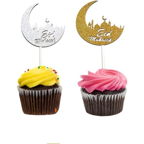 100pcs hot sale gold silver happy Eid Mubarak paper Cake Topper ramadan decoration Islamic party happy Eid Mubarak decorations