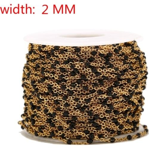 2mm Width Gold Tone Stainless Steel Black Beaded Chains O Rolo Chain Necklaces Bracelets For DIY Jewelry Making Top Quality