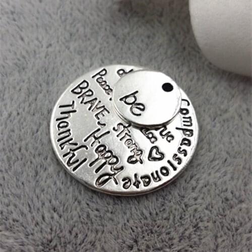 20sets/lot "kind wise compassionate true thankful happy" and small charm" be" Antique Silver color Word Charm fashion jewelry