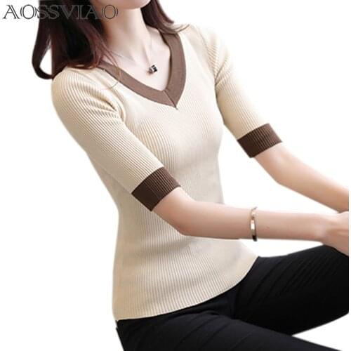 2020 Spring Summer Women Clothes knitting Sweaters Pullpvers Undershirts Womans thin tight slim Sexy Simple Bottoming shirt