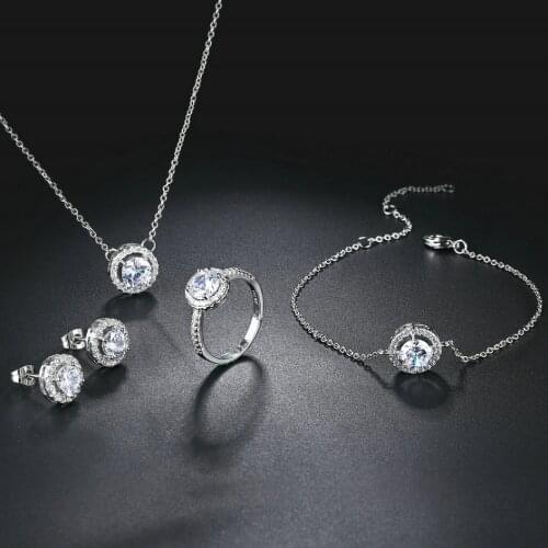 4PCS Wedding Engagement Jewelry Set for Women Luxury Clear Crystal White Gold Color CZ Forever Love Jewellry S434