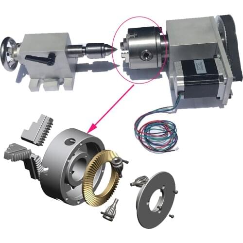 CNC 4th Rotary Axis K12 4Jaw Chuck 80mm/3.15 Inch for Mini CNC Router Woodwork Driver Dividing Head+ MT2 Tailstock + Driver