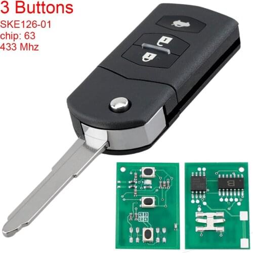 433MHz 3 Buttons Flip Remote Car Key Fob with ID63 80bit Chip SKE126-01 for MAZDA 2 M2 Demio 3 M3 Axela-5 M5 Premacy M6-Atenza