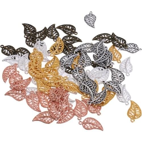 75Pieces Vintage Hollow Filigree Leaf Charms Pendants Jewelry Findings Leaves Pendants Jewelry Making Dangle Scrapbooking