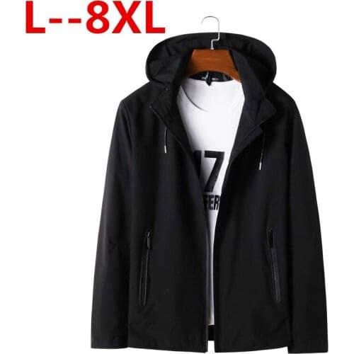 8XL 6XL 5XL 4X Plus Black Mens Autumn Spring Man Thin Jackets Windbreaker Collar Stand Casual Jacket for Men Outwear