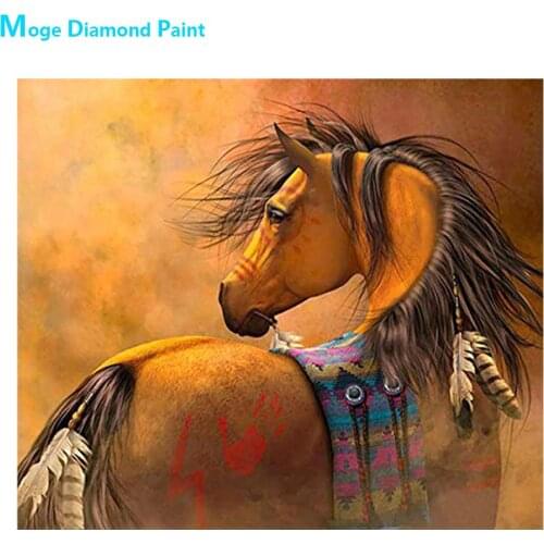 Horses and Feathers Diamond Painting Round Full Drill Oil Animal Nouveaute DIY Mosaic Embroidery 5D Cross Stitch Home Decor Gift