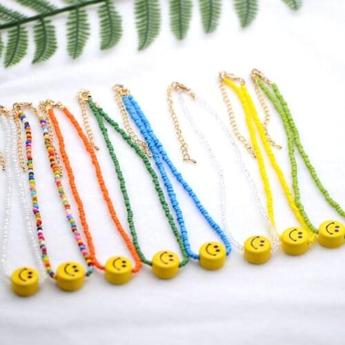 Smiley Chokers Chains Beaded Necklace for Women Jewelry Matching Chain Collier Femme Streetwear Cute Accessories