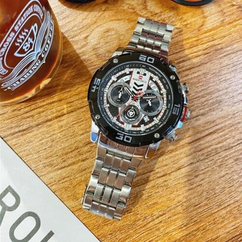 Mens Watches NAVIFORCE Waterproof Stainless-Steel Quartz Men Wristwatch Chronograph Military Sport Clock Male Relogio Masculino