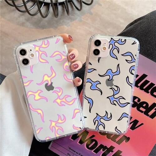 Phone Case For iphone 12 11 8 7 6s 6 5 5s 5c se plus mini x xs xr pro max Fashion Flame Pattern Transparent soft