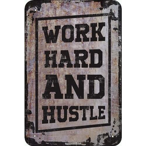 Work Hard and Hustle Office Gym Sports Fitness Lovers Furniture Living Room Room Retro Decorative Square Metal Wall Sign