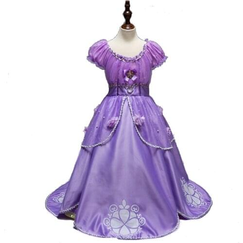 3-8Y Girls Cartoon Dress Kids Shoulderless Purple Fancy Dress Children Beauty Beast Belle Princess Costumes Party Girls Dress