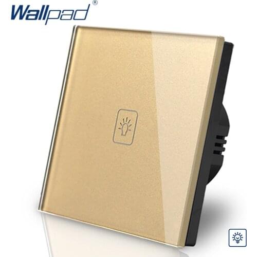 Eu Dimmer 1 Gang Switch European Standard 86 Wallpad Gold Crystal Glass LED 1 Gang Dimmer Touch Wall Switch Panel Free Shipping