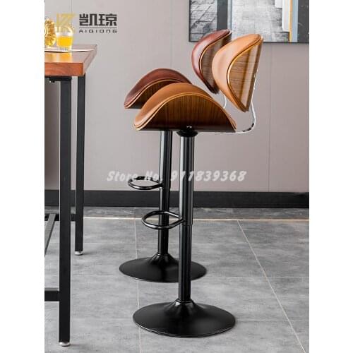 European Style Solid Wood Lift Bar Chair Back Light Luxury Bar High Chair Bar Stool Rotating Household Simple High Stool