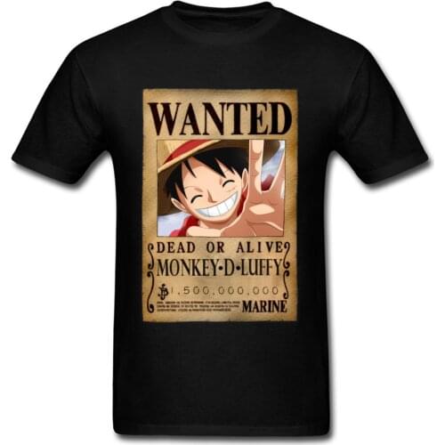 One Piece T-shirt Men Luffy Wanted Poster T Shirts Pirate King Fans Anime Figure Streetwear Funny Summer Cotton Top Tee For Male