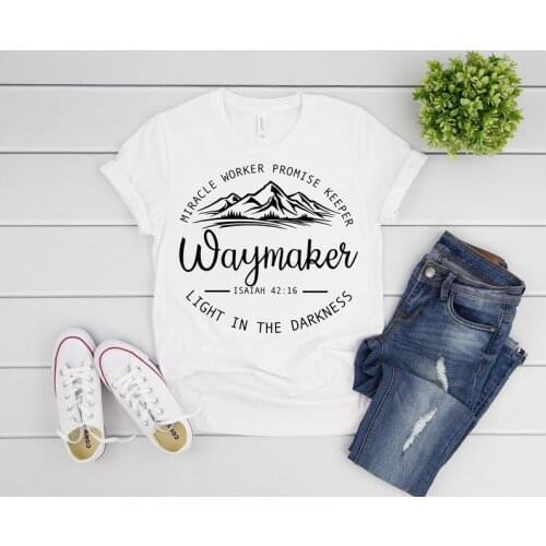 Christian Jesus Waymaker Miracle Worker Promise Keeper T-Shirt Cotton Letter print Graphic O neck unisex Short sleeve Top Tees