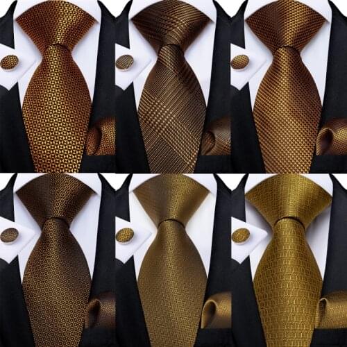 Gold Plaid Yellow Ties For Men 8cm Wide Business Wedding Party Mens Neck Tie Handkerchief Cufflinks Daily Wear Fahsion Cravat