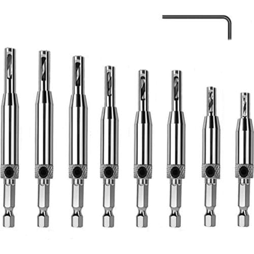 H7JB Hex Wrench and Replacement Drill Bits High Speed Steel Woodworking Hole Puncher Hinge Drill Door and Window Hinge
